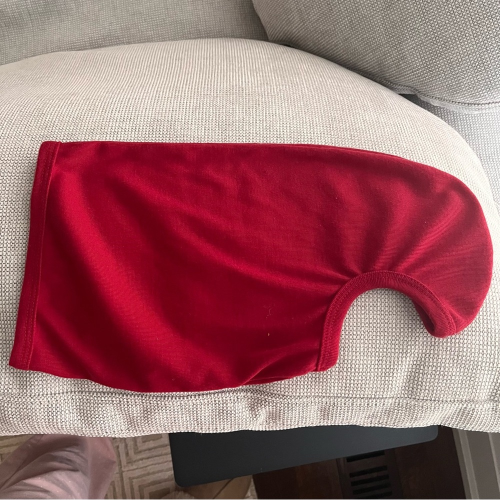 Unisex red knit balaclava for wearing under ski helmets